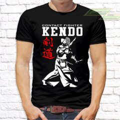 Мужская футболка с фото «Kendo contact fighter(черная)» 
