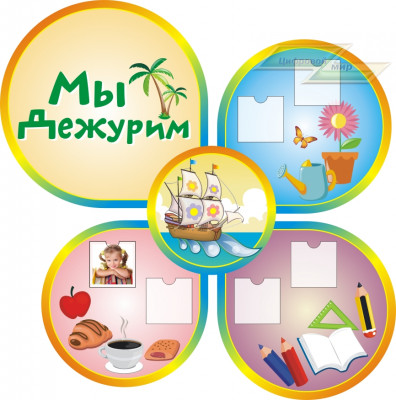 Стенд для детского сада "Оформление группы Кораблик (Мы дежурим)"              
